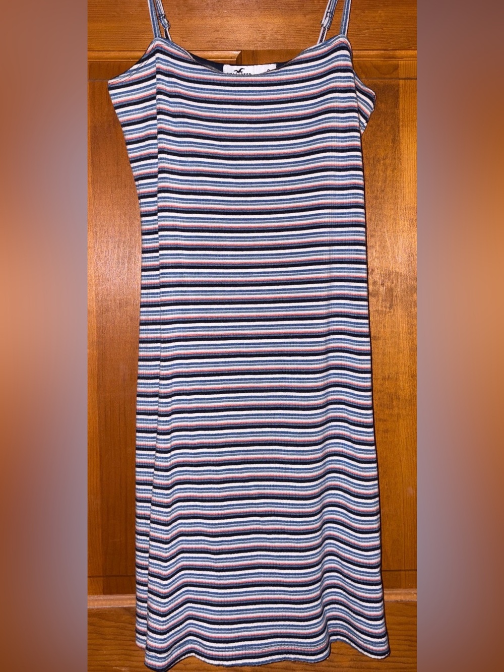Hollister Striped Ribbed Dress - Navy, White & Pink